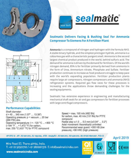 Sealmatic Delivers Facing & Bushing Seal for Ammonia Compressor to Siemens for a Fertiliser Plant